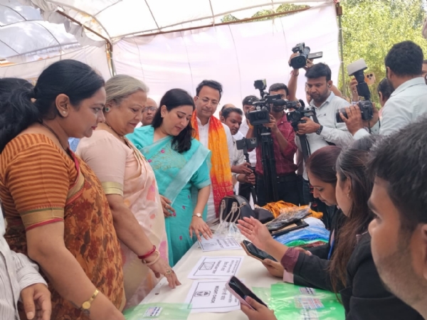 BJP MP Bansuri Swaraj takes stock of a free health check-up camp.
