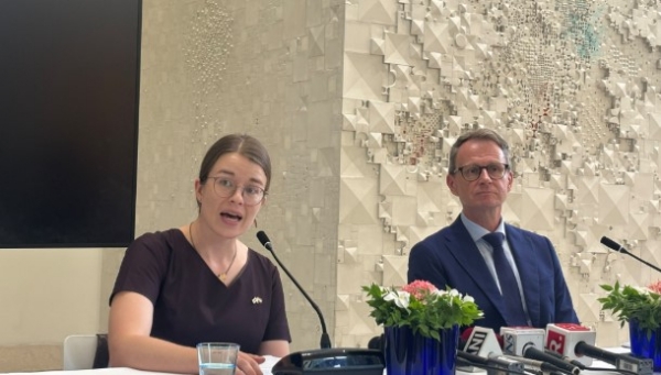 Finland’s newly appointed Ambassador to India, Mikko Kivikoski, during his first formal press briefing at the Embassy of Finland in Chanakyapuri on Monday.