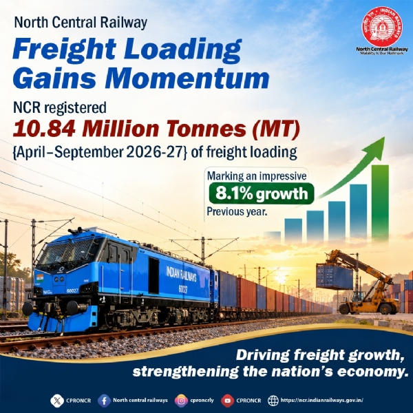 North Central Railway (NCR) has registered a record-breaking performance in freight loading