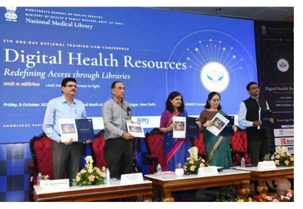 Union Health Secretary Punya Salila Srivastava and other senior officials during the fifth National Training-cum-Conference of the ERMED Consortium at the National Medical Library in New Delhi.