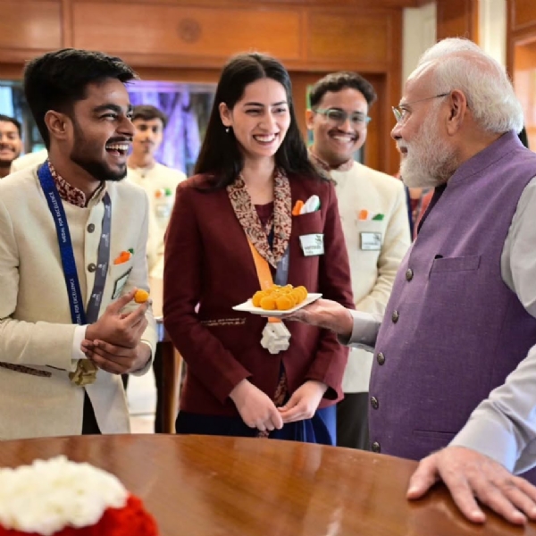 Prime Minister Narendra Modi interacts with medal winners representing India at the WorldSkills Competition 2026 on Friday.
