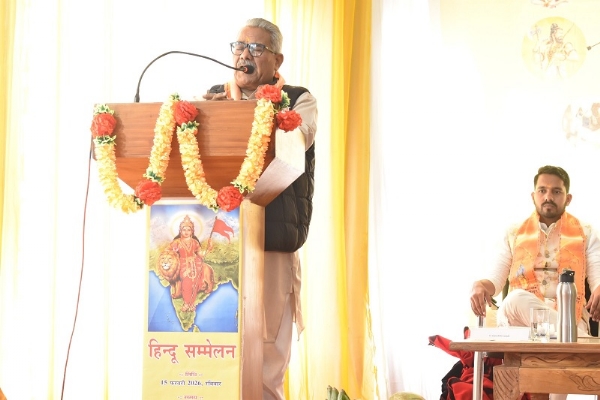 Photo Caption: Manipur: RSS Sah-Sarkaryawah Dr Krishnagopal addressing the Hindu Sammelan in Imphal.