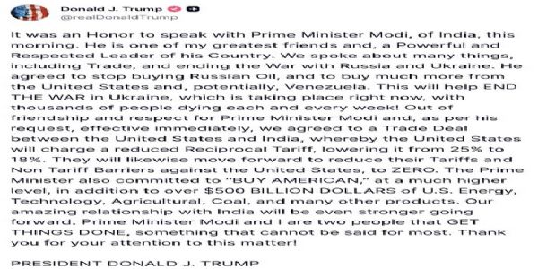 Trump claims talks with Modi on trade deal, tariff cuts and Russian oil purchases