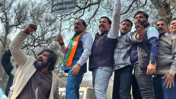 BJP Slams Congress with Fiery Protest Outside Headquarters Over AI Summit Ruckus BJP Slams Congress with Fiery Protest Outside Headquarters Over AI Summit Ruckus