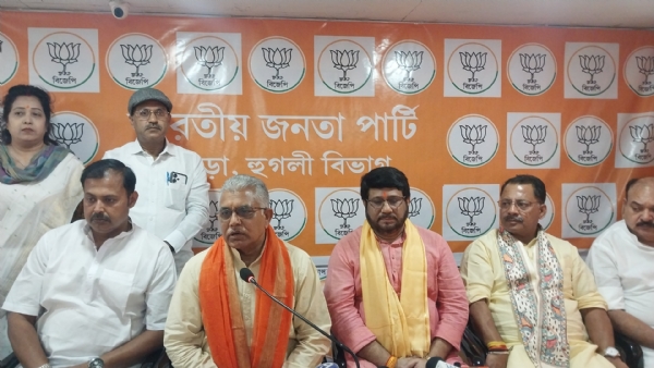 Dilip Ghosh and other BJP leaders during the press conference