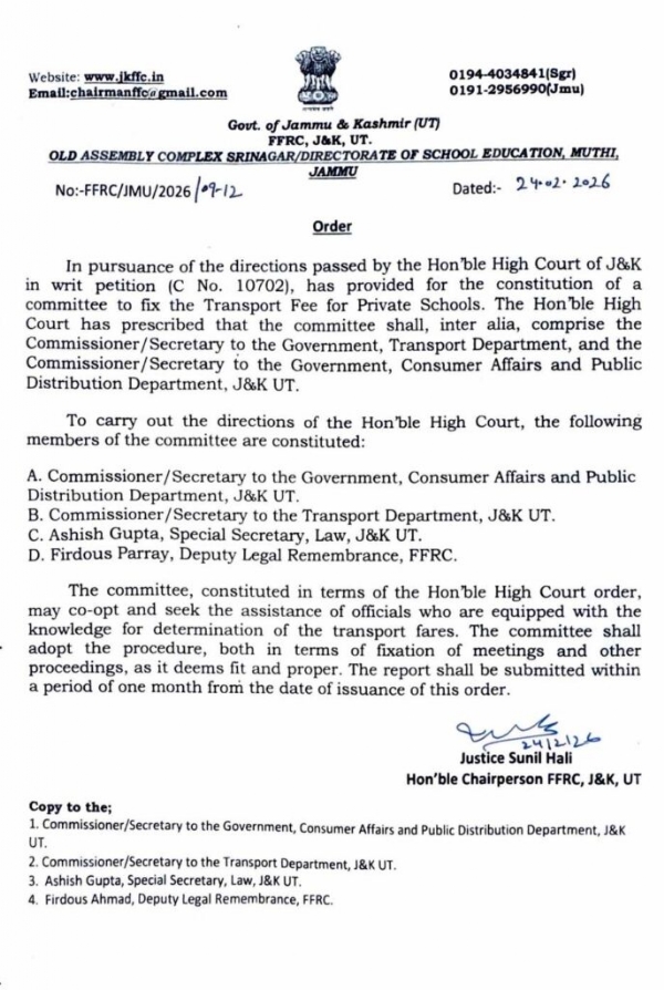 Committee Formed To Fix Transport Fee For Private Schools In J&K Committee Formed To Fix Transport Fee For Private Schools In J&K