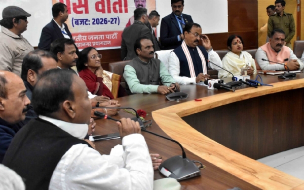 Deputy Chief Minister Keshav Prasad Maurya addressing a press conference