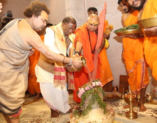 Governor Lakshman Prasad Acharya Attending Pran Pratistha Ceremony of Newly Built Shiva Temple in Dhekiajuli.