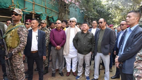 Manipur: Chief Minister Yumnam Khemchand Singh reviewing reconstruction works during his inspection of Thangal Bazaar