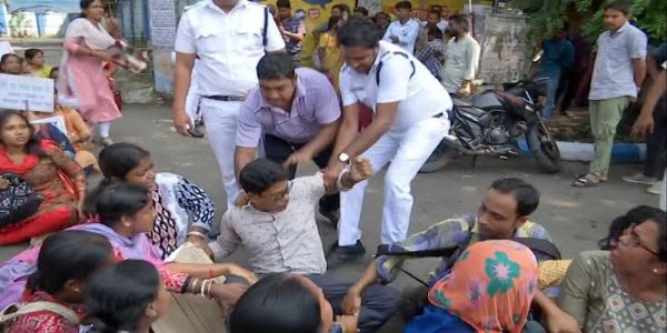Upper primary job aspirants protest outside education department HQ in Kolkata