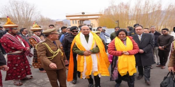 LG-Designate V K Saxena Accorded Warm Welcome Upon Arrival In Ladakh; To Take Oath