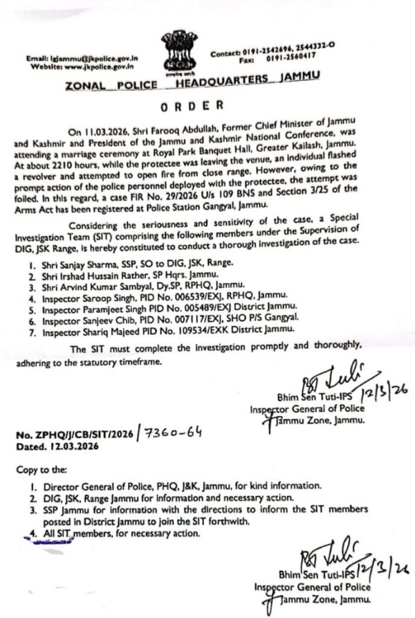 Seven-Member SIT Formed To Probe Assassination Attempt On NC Chief Farooq Abdullah