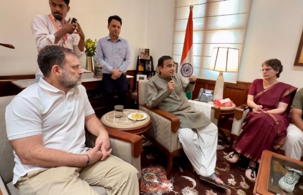 During a meeting with Union Minister for Road Transport and Highways Nitin Gadkari at Parliament House, Lok Sabha Leader of the Opposition Rahul Gandhi and Congress General Secretary Priyanka Gandhi listened to the concerns of small truck and bus body manufacturers on the central road inside the Parliament complex.