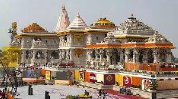 Flags hoisting atop six subtemples in Ram Janmabhoomi complex