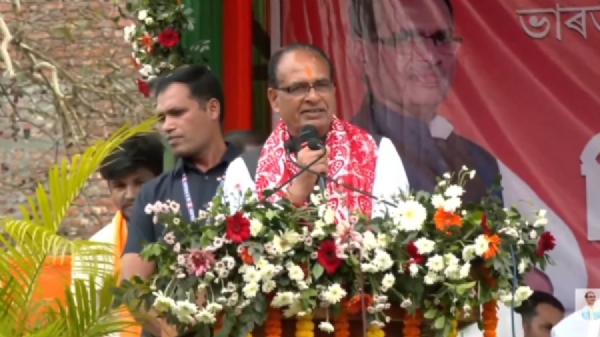 Image of the Union Minister Shivraj Singh Chouhan Highlighting Assam’s Transformation when Campaigning for BJP in Rangia