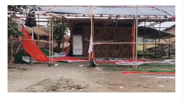 Image of the Congress Election Office Vandalised in Jonai.