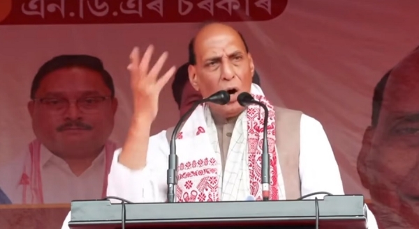 Union defence Minister Rajnath Singh addressing election rally in Sonitpur on Tuesday. Union defence Minister Rajnath Singh addressing election rally in Sonitpur on Tuesday.