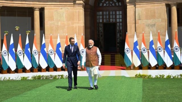 Prime Minister Narendra Modi with Finland President Alexander Stubb at Hyderabad House,