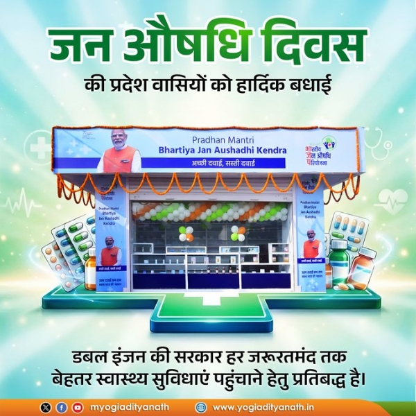 Chief Minister Yogi Adityanath congratulated the people of the state on Jan Aushadhi Diwas