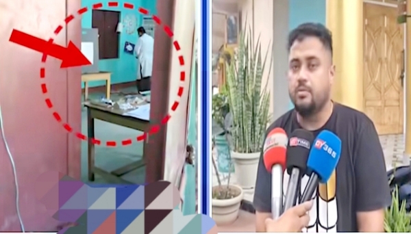 मतदान रोककर मतदान केंद्र के भीतर पॉलिंग अधिकारी नमाज पढ़ते हुए (बांयें)। (दायें) प्रतिक्रिया व्यक्त करते हुए वोटर।