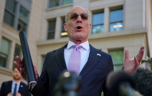 Yechiel Leiter, the Israeli ambassador to the US, speaking to reporters outside the State Department in Washington on April 14, 2026.