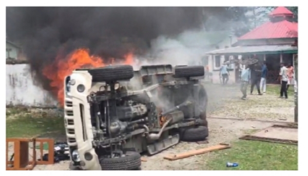 Image of the Arson at Runikhata Forest Range Office in Chirang. Fire आग