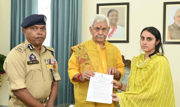 LG Sinha Hands Over Job Letter To Slain Police Officer’s Wife In Jammu