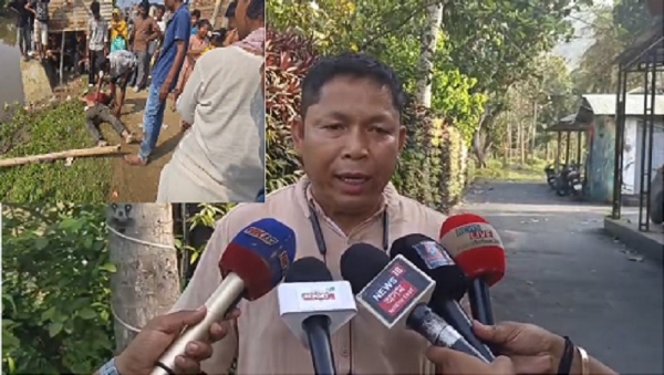 The police officer informing media about the found dead body.