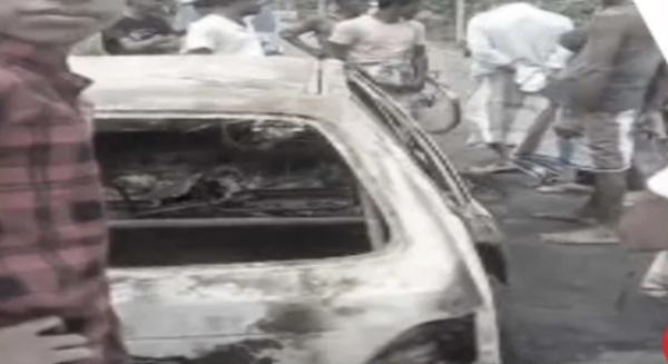 The Vehicle after Catching the Fire After Lightning Strike in Kaliganj, Sribhumi.