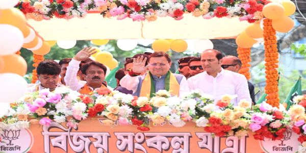Uttarakhand CM Pushkar Singh Dhami campaigns in Bengal, holds roadshow in Bangaon