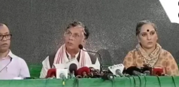 Congress leader Pawan Khera Addressing a press conference in Guwahati on Wednesday.