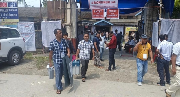 Image of the Polling Officials Departing With EVMs From Strong Room in Assam.