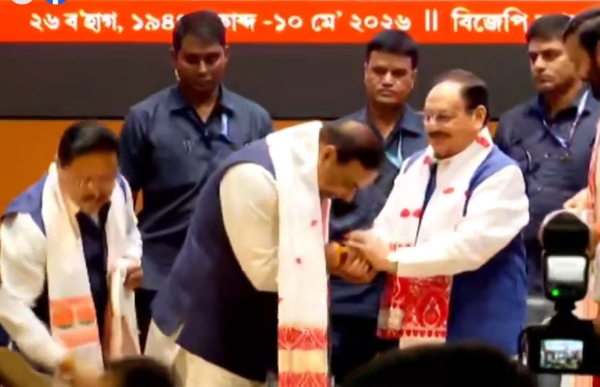 Dr. Himanta Biswa Sarma with Union Minister JP Nadda after Elected the Leader of NDA Legislature Party in Assam.
