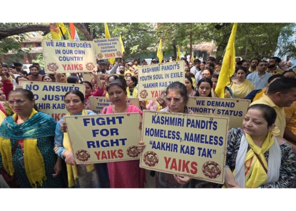 YAIKS protests seeking rehabilitation roadmap for displaced Kashmiri Pandits