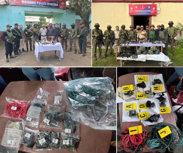 Image of the Large Cache of Arms, Explosives Recovered from Three Police Station Areas in Bishnupur of Manipur.
