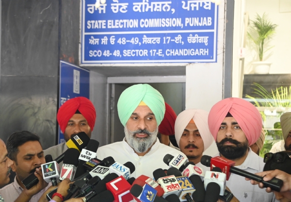 Addressing the media Senior SAD leader Bikram Singh Majithia.