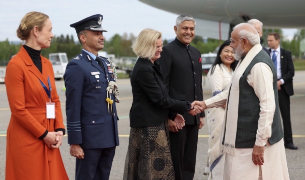 Prime Minister Narendra Modi meeting Norwegian Prime Minister Jonas Gahr Støre and other members of the delegation upon his arrival in Oslo. Prime Minister Narendra Modi meeting Norwegian Prime Minister Jonas Gahr Støre and other members of the delegation upon his arrival in Oslo.