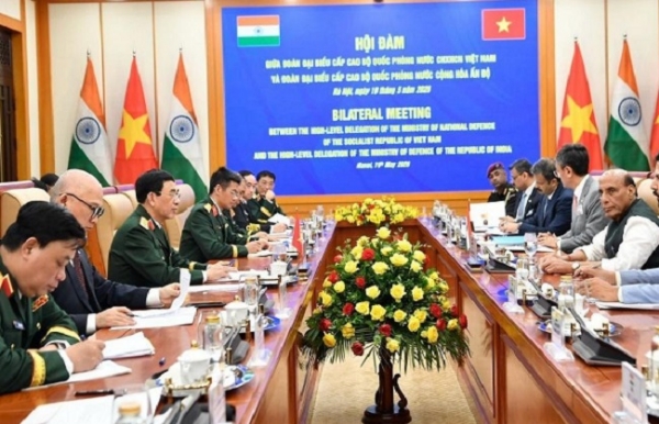 Defence Minister Rajnath Singh engaging in bilateral talks in Hanoi. Defence Minister Rajnath Singh engaging in bilateral talks in Hanoi.