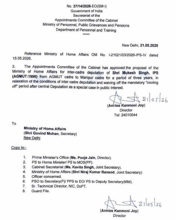 ACC Approves Mukesh Singh’s Inter-Cadre Deputation To Manipur