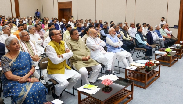 Prime Minister Narendra Modi and other ministers during the meeting of the Council of Ministers.