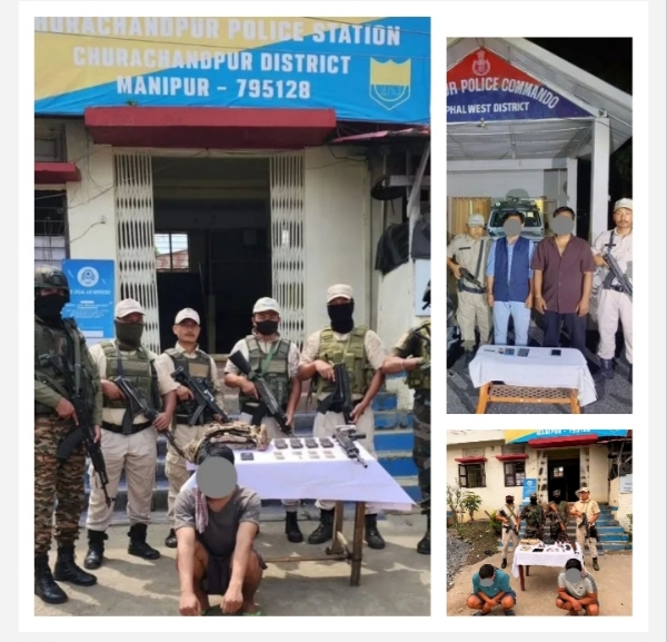 Images of the Five Arrested Militants in Separate Operations Across Manipur and seized Arms and Ammunition.