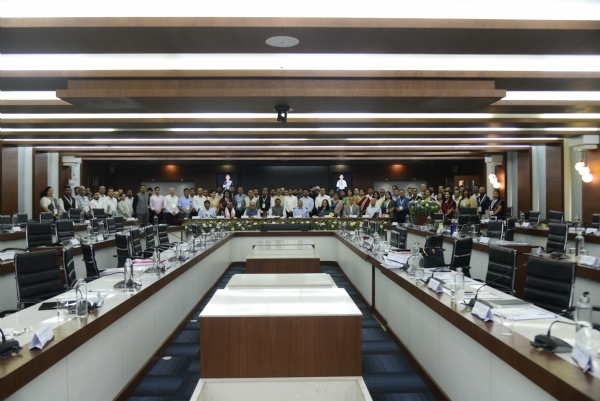 Officials pose for a group photograph during the State Level Conference of Principal Census Officers held at the Assam Administrative Staff College in Guwahati on Monday.