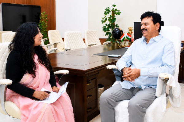Telangana Revenue and Housing Minister Ponguleti Srinivas Reddy during an exclusive interaction with Hindusthan Samachar’s Indrani Sarkar.
