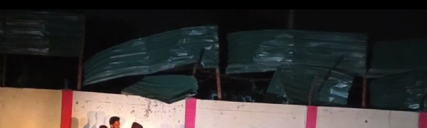Destroyed Tin shed in blast.