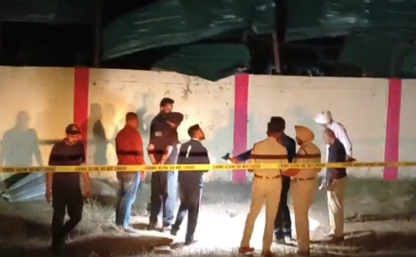 Police doing investigation at outside an Army cantonment area in Khasa, Amritsar.
