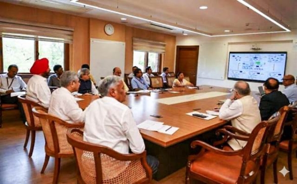 Rail Minister Ashwini Vaishnaw Holds Review Meeting with Ministers of State V Somanna and Ravneet Singh Bittu at Rail Bhawan on Thursday