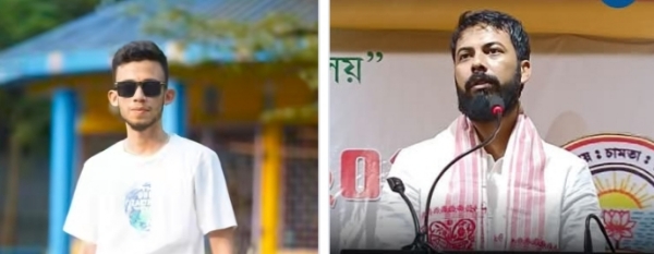 आसू के अध्यक्ष उत्पल शर्मा (दायें) तथा उनके संगठन के मृतक कार्यकर्ता माधुर्य बर्मन (बायें)।
