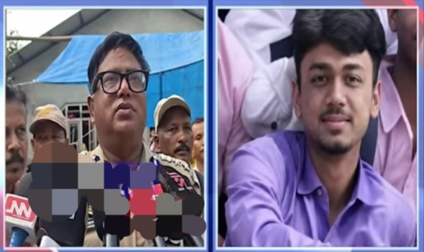 पुलिस मुठभेड़ में ढेर लव जिहाद का मुख्य आरोपित रोज अली (दायें)। घटना की जानकारी देते हुए नलबाड़ी के पुलिस अधीक्षक विवेकानंद दास (बायें)।