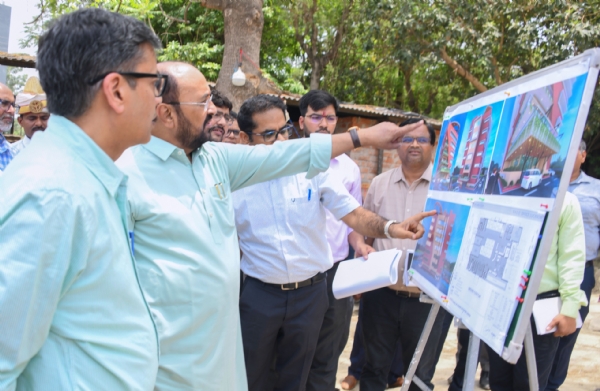 Higher Education Minister Yogendra Upadhyay inspected under-construction State Higher Education Council building