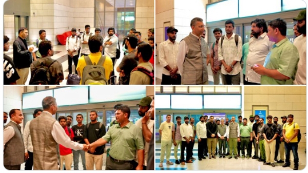 Indian envoy meets MT Jalveer crew in Muscat. @Indemb_Muscat/X Indian envoy meets MT Jalveer crew in Muscat. @Indemb_Muscat/X